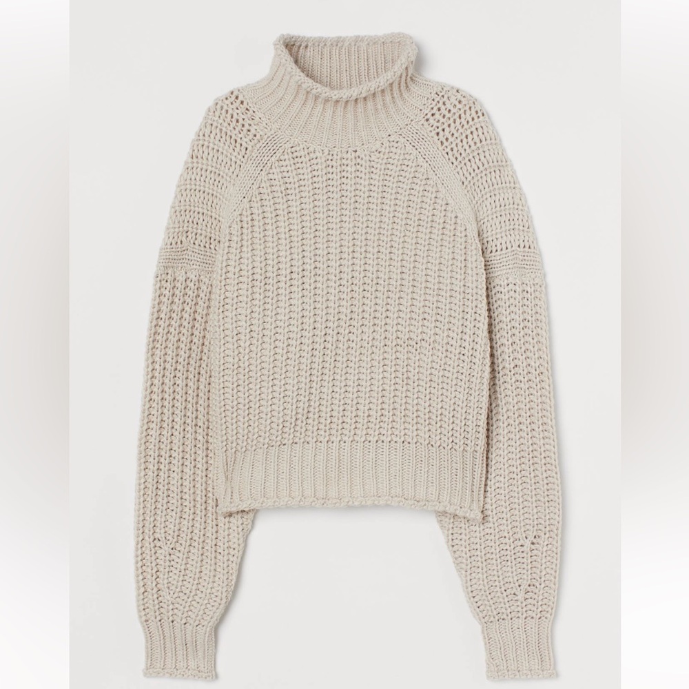H&M Ribbed Turtleneck Sweater Cropped Beige XSmall